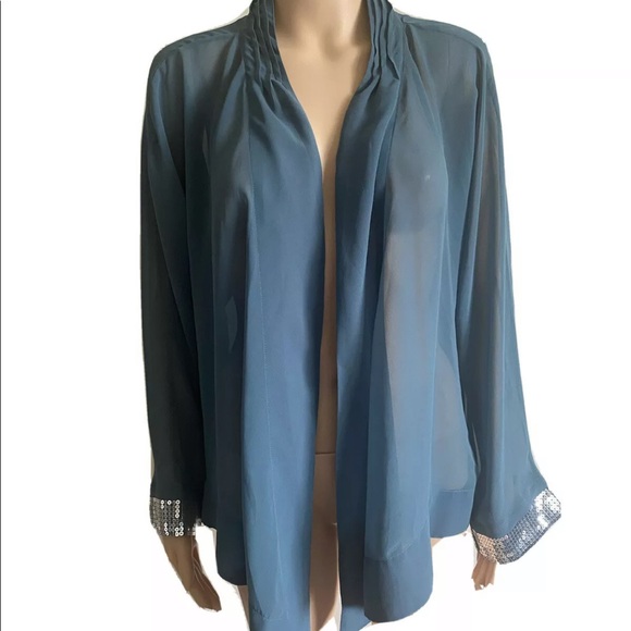 3/$35 Soft Surroundings Sequin Sleeve  Sheer Cardigan - Picture 3 of 11